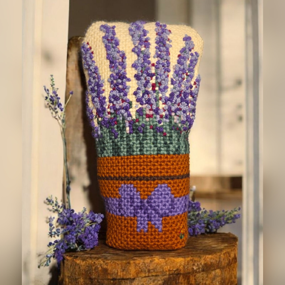 Needlepoint Doorstopper | Lavender Flowerpot | Ponto do Tapete | Brazilian Craft